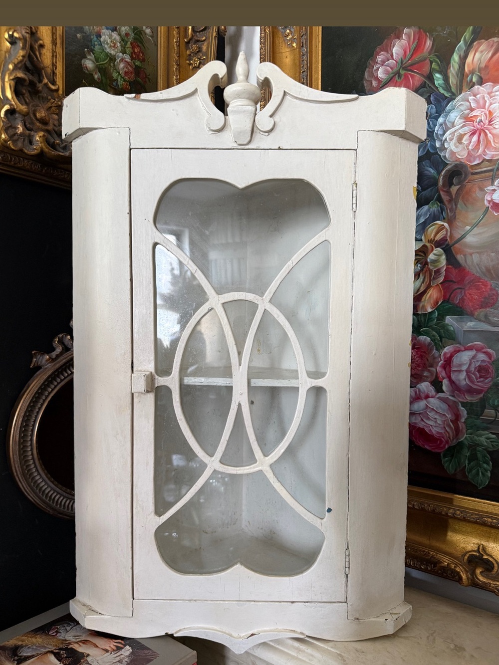 Shabby Chic White Wall corner Curio Cabinet